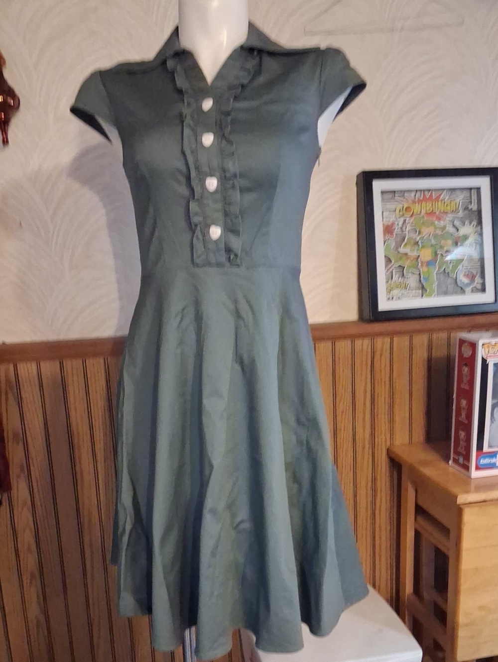 Vintage-Inspired Sage Green Fit-and-Flare Dress